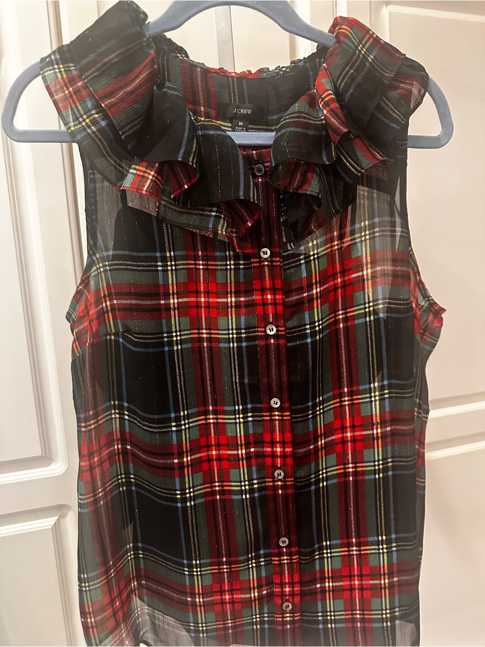 NWOT J. Crew Chiffon Plaid Top